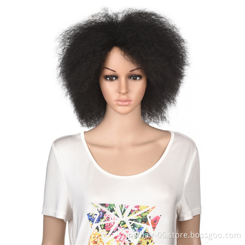 Synthetic Fluffy Big Afro Wig Short Kinky Curly Wig Cosplay Hair Color Yaki Straight for Women African Dark Brown Black Red 100g